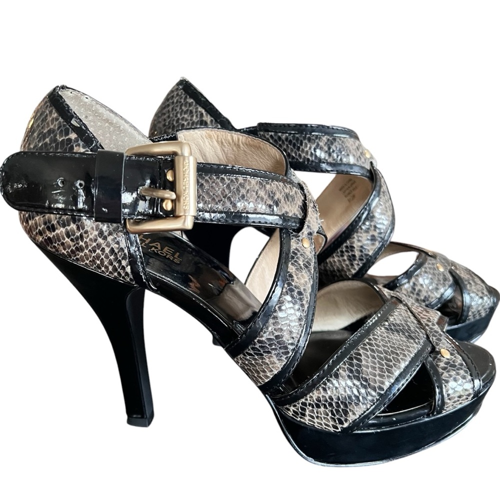 Michael Kors Black Snakeskin Women's Sandals Shoes 4.5”Heel Height Size 9.5
